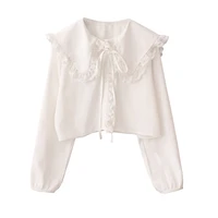 autumn new fashion women blouse vintage chic lace sailor collar button up shirt 2021 lolita cute girl long sleeve white crop top