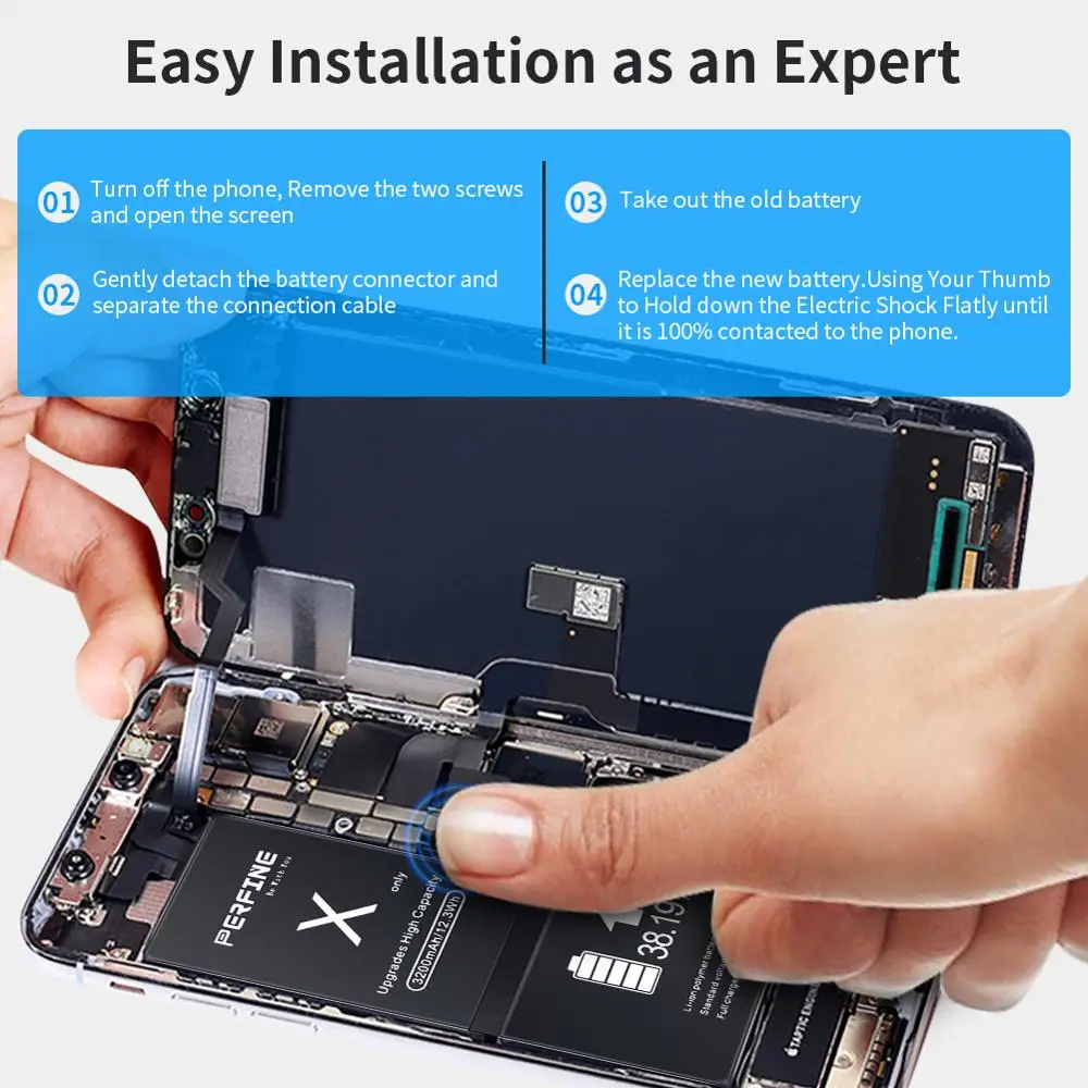 Perfine Идеальная батарея для iPhone X 3200 мАч сменная литий полимерная большой емкости с