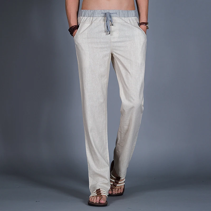 Брюки Гольф мужские прямые удобные дышащие штаны из натурального льна тонкие