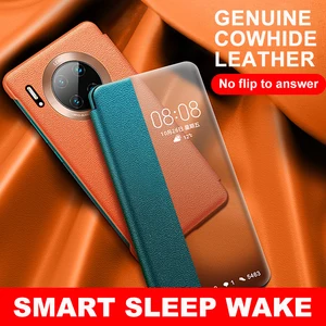 luxury smart touch mate30pro genuine leather flip case for huawei mate 30 pro mate30 5g view window phone cover for mate30 free global shipping