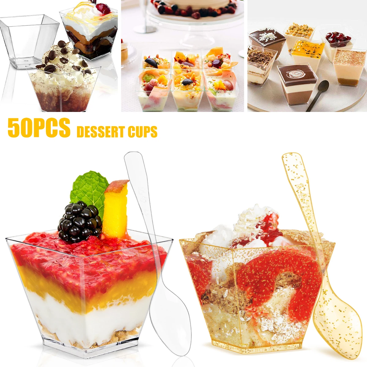 

50 шт., пластиковые мини-чашки для десерта, 60 мл