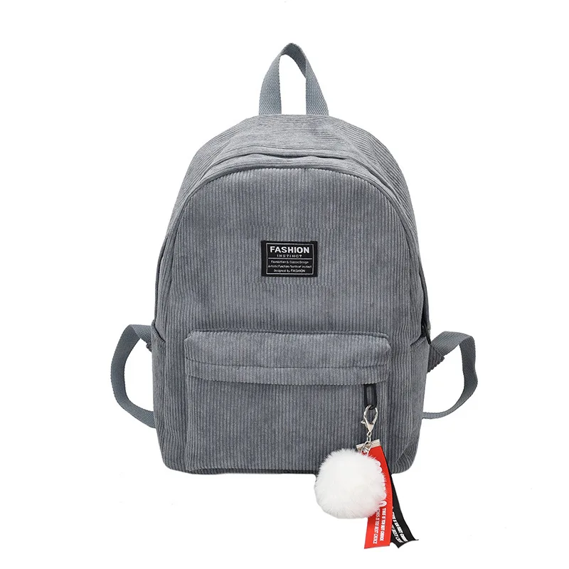 Модный вельветовый рюкзак Повседневная Большая школьная сумка с помпоном для