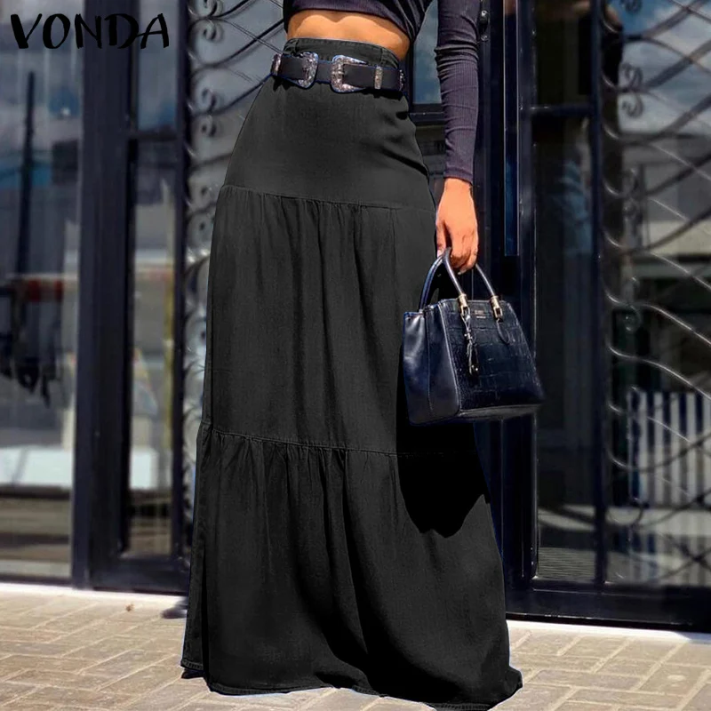 Летняя женская юбка VONDA 2022 однотонная плиссированная длинная макси повседневная
