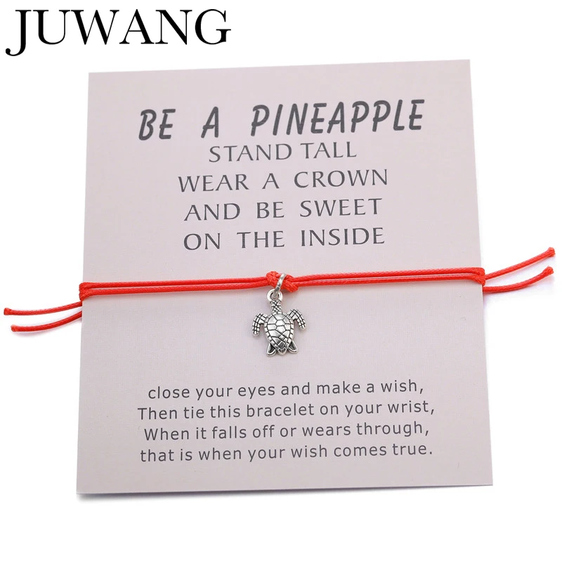 Make a Wish браслет с кулоном в виде морской черепахи регулируемый красный для женщин