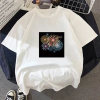women graphic cute summer o neck 90s style casual fashion aesthetic fireworks theme print female clothes tops tees tshirt