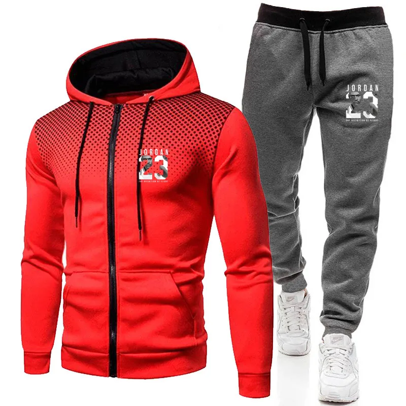 

Men's Spring and Autumn Zipper Hoodie + Pants Two-piece Casual Sportswear Men's 23 Print Pullover Set