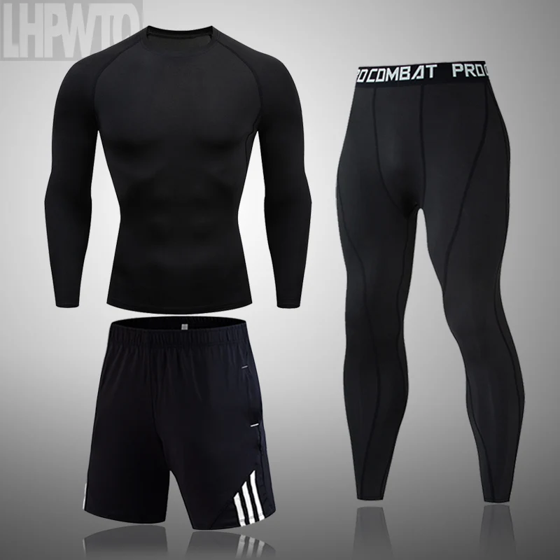 Однотонные компрессионные комплекты для ММА спортивный костюм мужской бега и