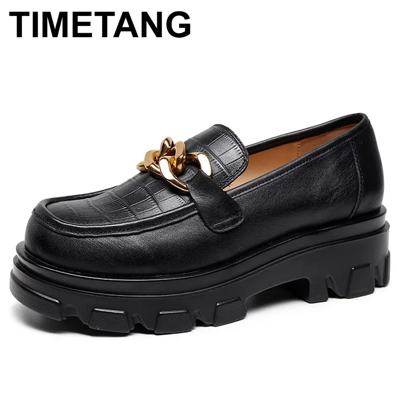 

TIMETANGWomen Shoes Genuine Leather 2021 Spring Thick-soled Fisherman Shoes Ladies Sleeve Women Retro Peas Women Shoes