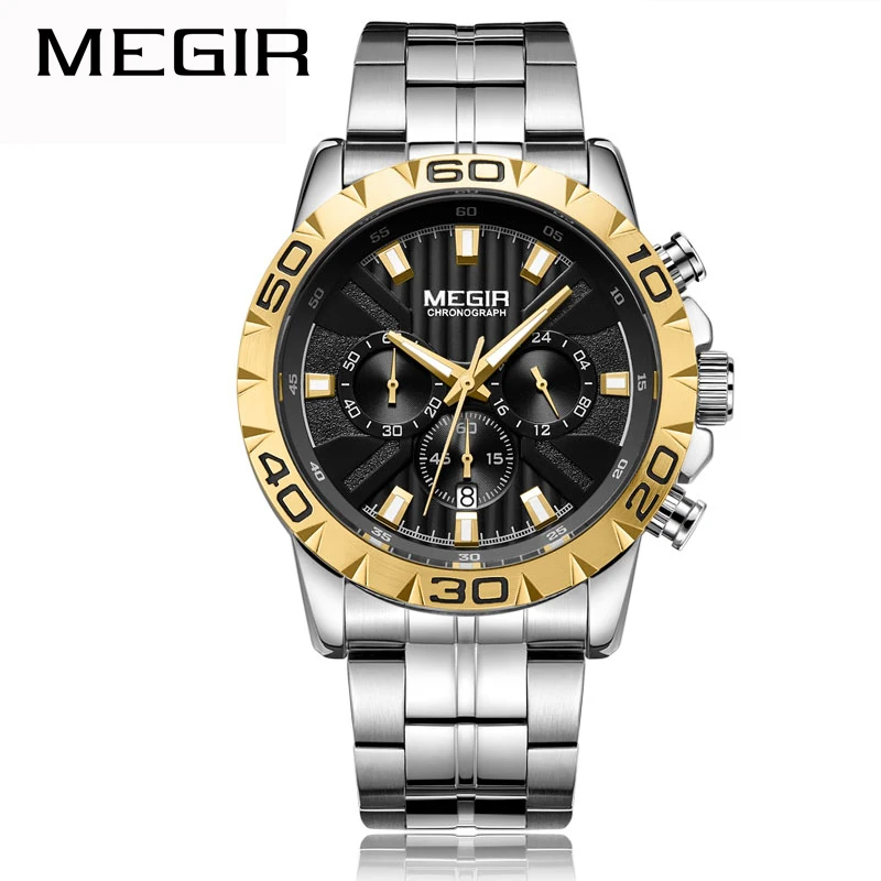 Часы наручные Megir Мужские кварцевые с хронографом брендовые Роскошные