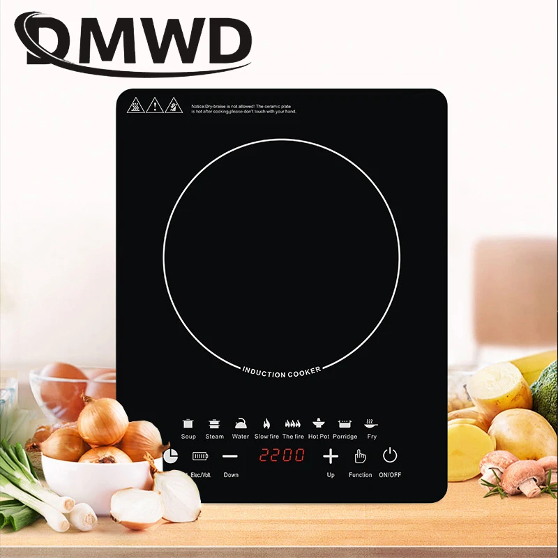 DMWD 110V/220V Electric Induction Cooker Boiler Waterproof 2200W Stir-Fry Cooking Plate Intelligent Hot Pot Stove Cooktop Burner
