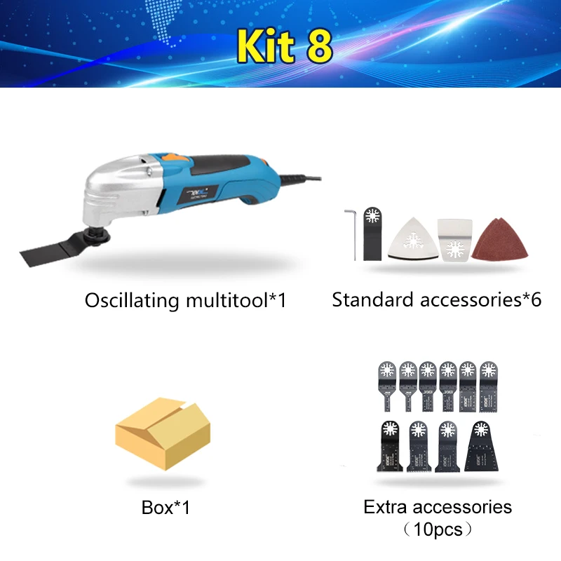kit 8 МНОГОФУНКЦИОНАЛЬНЫЙ электроинструмент электрический триммер, Реноватор пилы 300 Вт Multimaster Осциллирующий Инструмент с ручкой, DIY обустройство дома - Цвет: kit 8