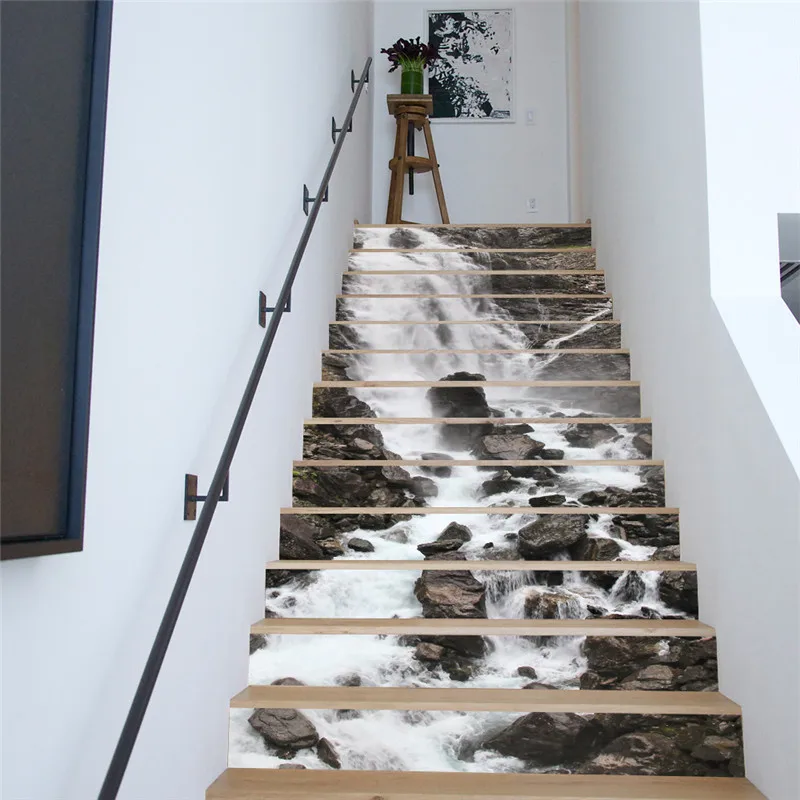 

13 Pieces/Set Creative DIY 3D Stairway Stickers Ceramic Tiles Pattern for House Stairs Decoration Large Staircase Wall Sticker