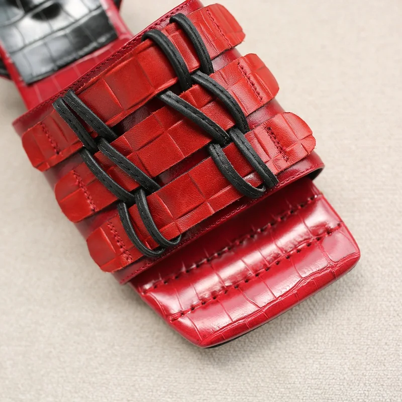 

new brand women sandals 2020 new summer genuine leather med heels black red shoes woman dress casual shoes sandals size 34-39