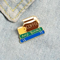 creative coffee book enamel pin reading life badges custom coffee addict brooches lapel pin shirt hat bag cartoon jewelry gift