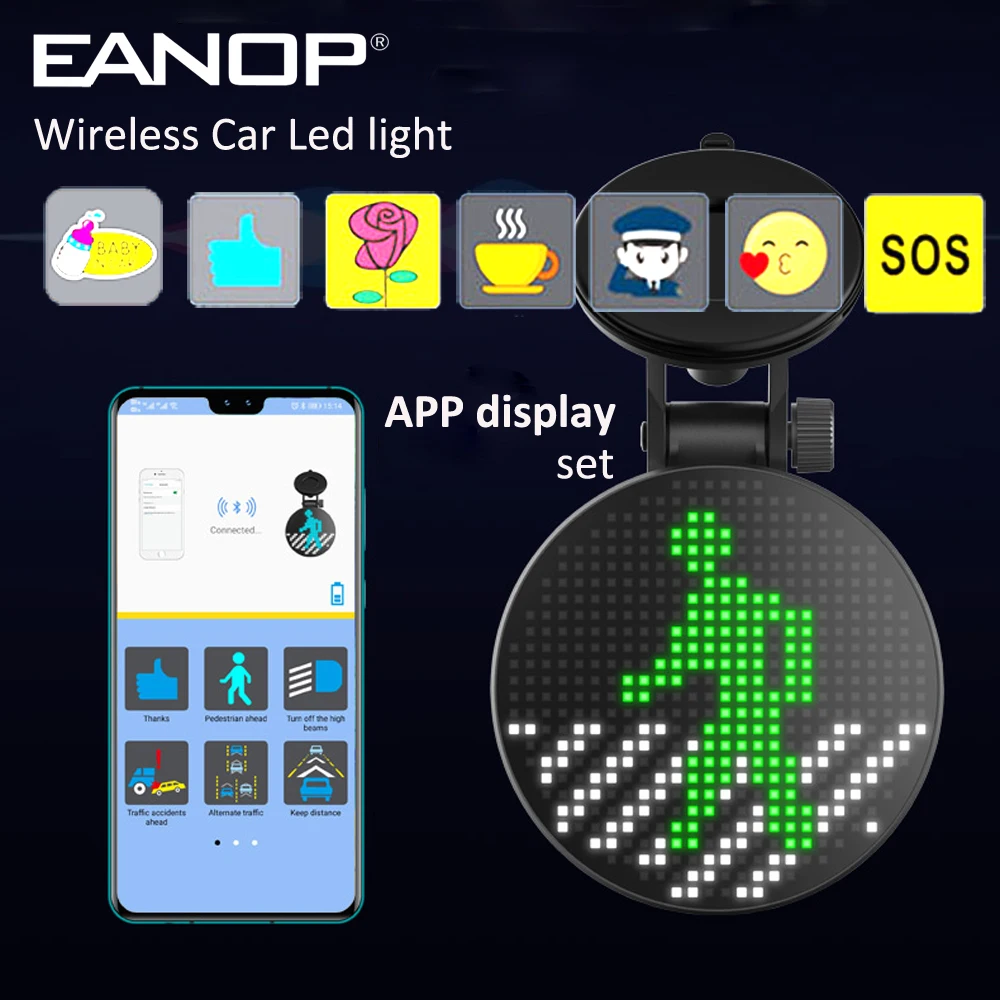 

Wireless Car Sign LED Lamp Funny Emotion Light 18 Programmable Messages Display Board Support APP Image Siri