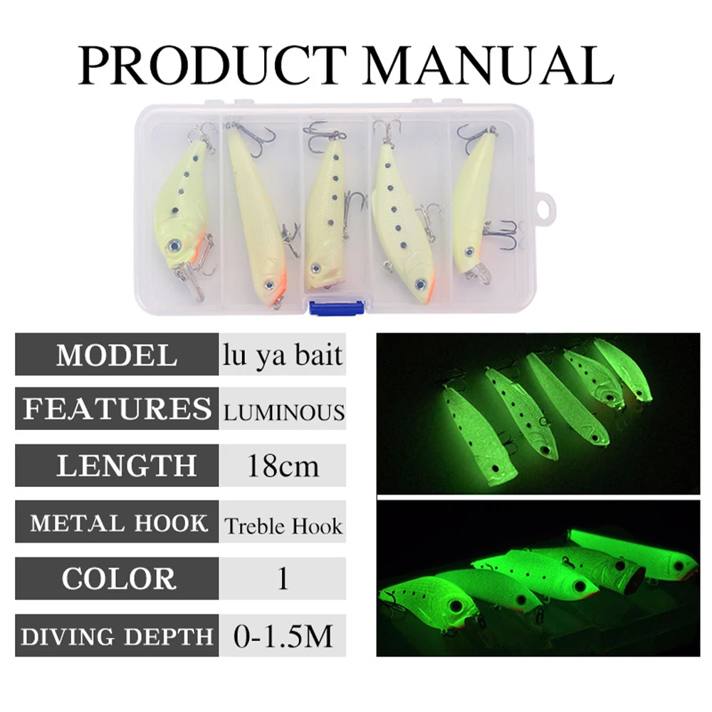 

Fishing Lure Set 5 Crank bait Whole Body Noctilucent Bait Luminous Crankbait Pencil Vib Fishing Bait Fishing Lure Set