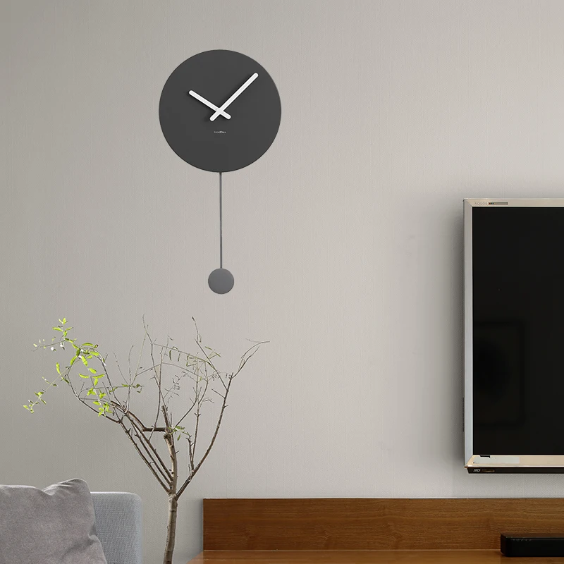Настенные часы простые черные современные круглые бесшумные для гостиной