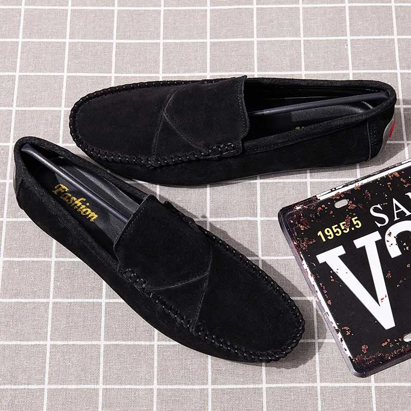 Мужские лоферы из коровьей замши повседневные Мокасины на плоской подошве обувь