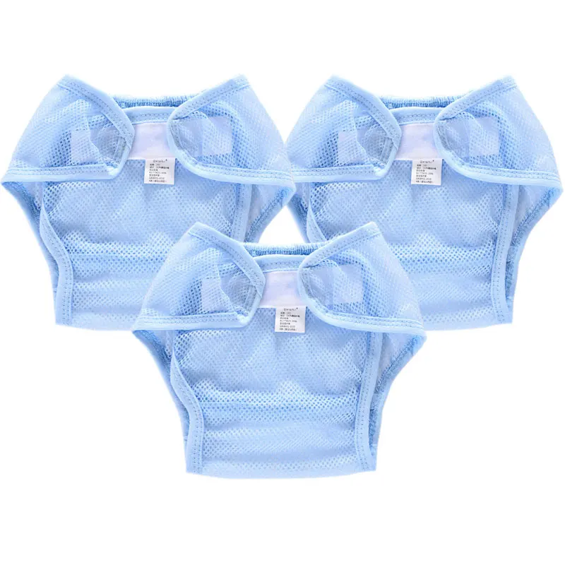 3PCS-Mesh-Blue Herbabe 2 шт. детские штаны-подгузники 3 слоя милый новорожденных подгузники хлопок впитывающие подгузники для новорожденных Многоразовые - Цвет: 3PCS-Mesh-Blue