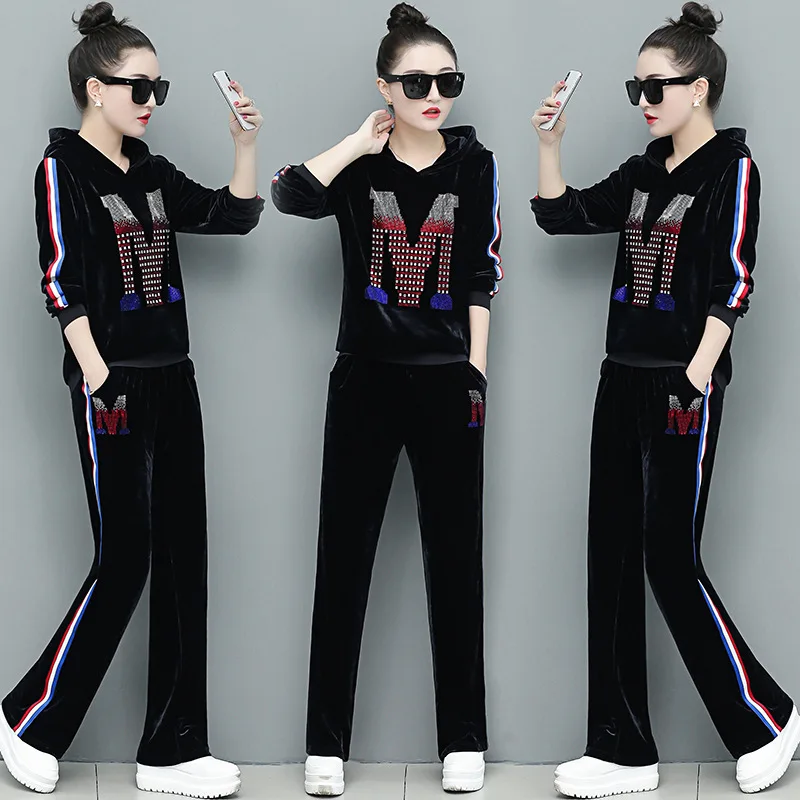 Велюровый спортивный костюм комплект из двух предметов Vetement Femme 2019 Chandal Mujer 2 пьезы