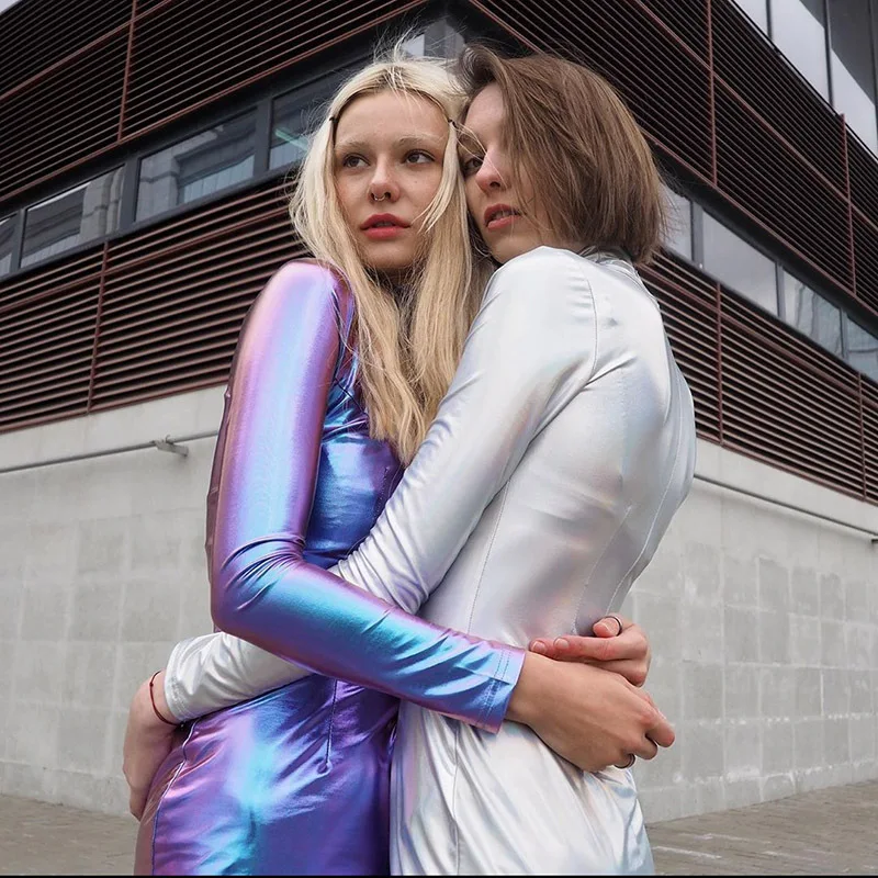 Новое поступление сексуальное Клубное платье с высоким воротом и длинным