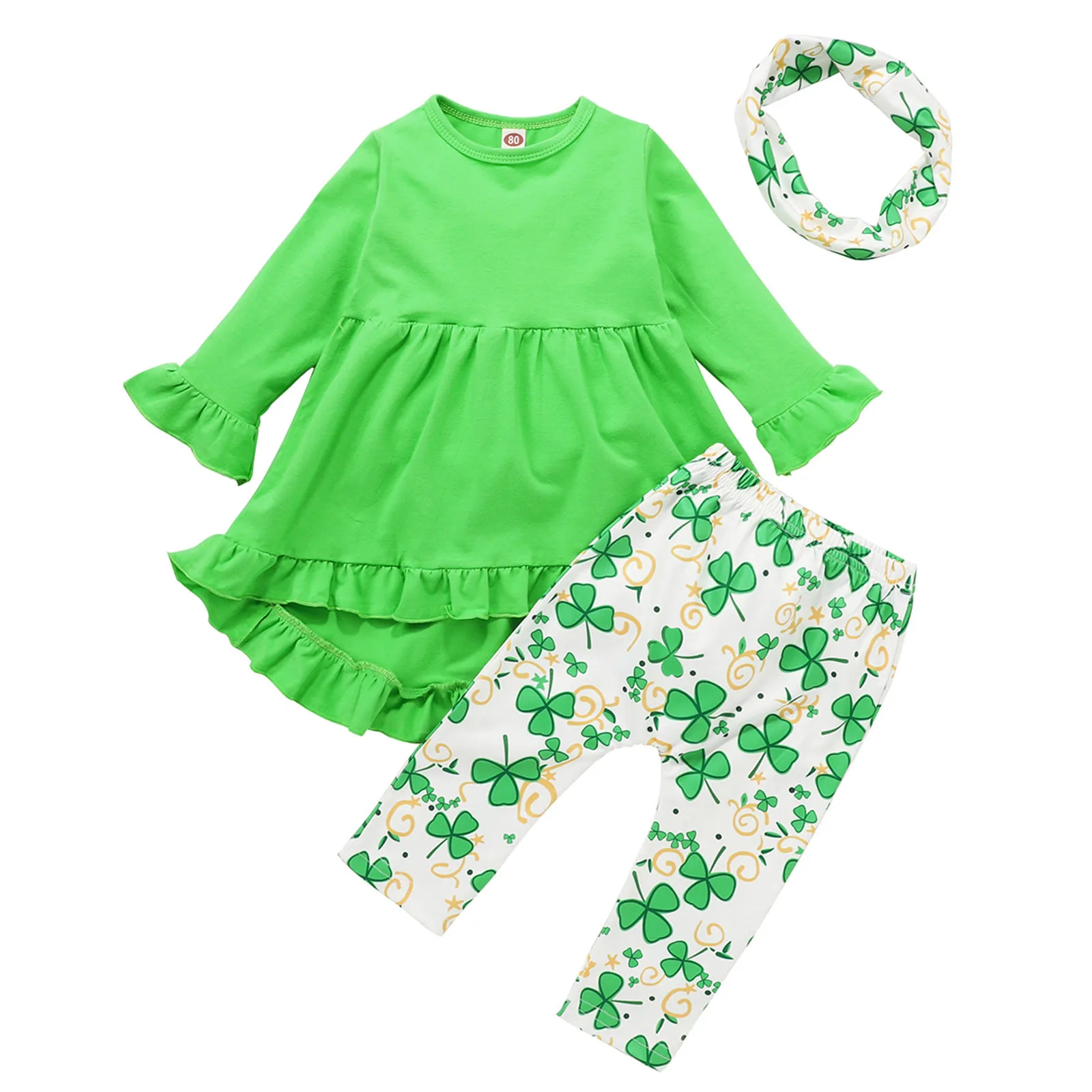 

Toddler Kids Baby Girls St.patrick's Day Tops Plaid Pants Scarf 3pcs Outits Baby Girl Clothes Set Headband Vestido #l