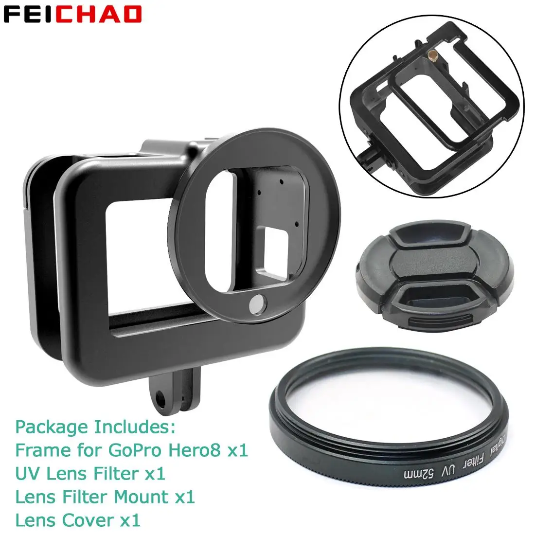 

For Go pro Hero 8 Protective Frame Case CNC Camera Cage Rig Cold Shoe Mount 52mm Lens Filter Magic Arm for Gopro 8 Action Camera