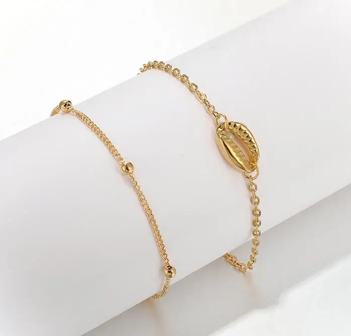 gold PICKYZ богемные Многослойные Boho браслеты из ракушек женские естественные ракушки ювелирные изделия двойной браслет для женщин подарок браслеты с подвесками - Окраска металла: gold