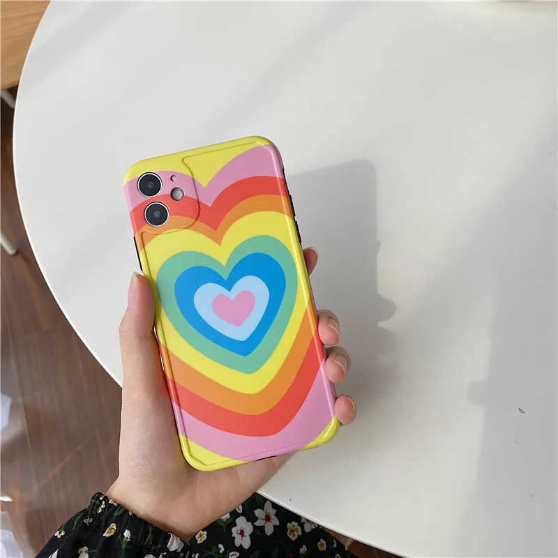

Luxury Rainbow Love Heart Phone Case For iPhone 11 11Pro Max SE 2020 X XS Max XR 8 7 Plus Shockproof Case Soft TPU Cover