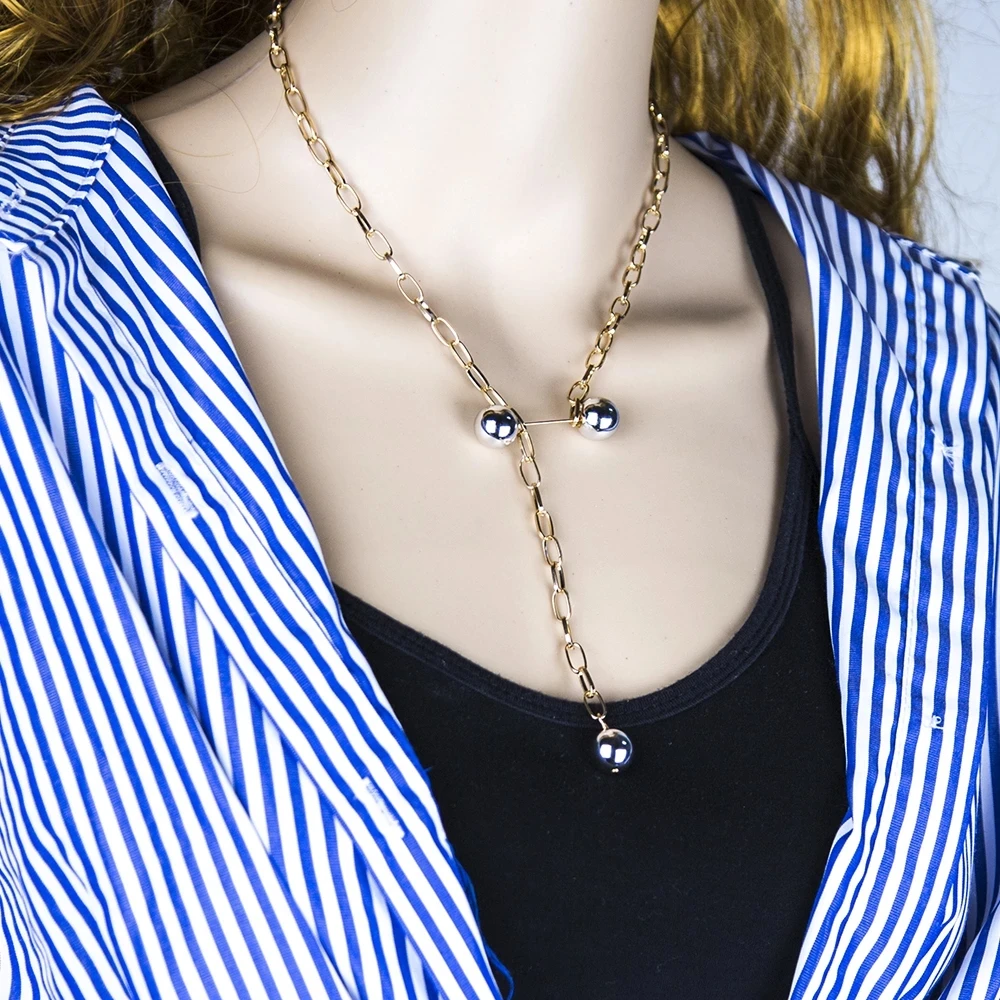 

Gothic Baroque Pearl Pendant Choker Necklace for Women Punk Big Bead Lariat Gold Color Long Chain Necklace Jewelry gift