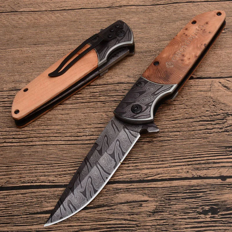 

Складной нож 9Cr18Mov, тактический карманный Клинок с деревянной рукояткой из стали, для кемпинга, выживания, охоты, повседневные инструменты