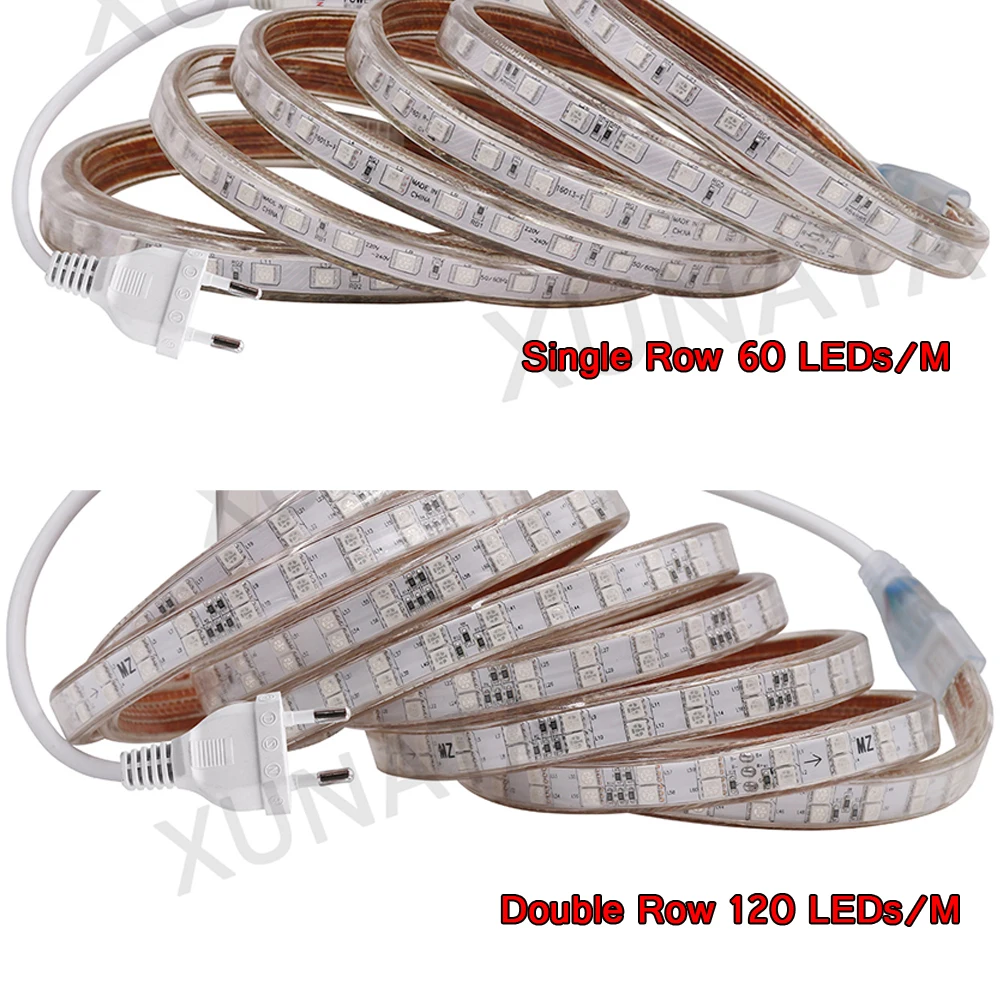 Светодиодный светильник с музыкальной RGB полоской 5050 SMD 220V 110V AC 60 светодиодный 120 светодиодный водонепроницаемый гибкий светильник для украшения дома 24key пульт дистанционного управления