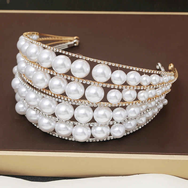 Свадебная повязка на голову золотые аксессуары для волос ручная работа