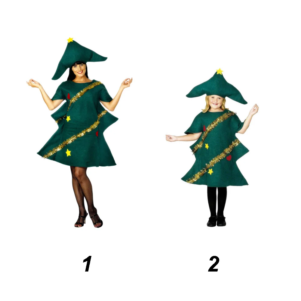 

Women's Short Sleeve Cosplay Adult Novelty Dress Elf Costume Party With Hat Fancy Kids Perfomance Christmas Tree Outfit