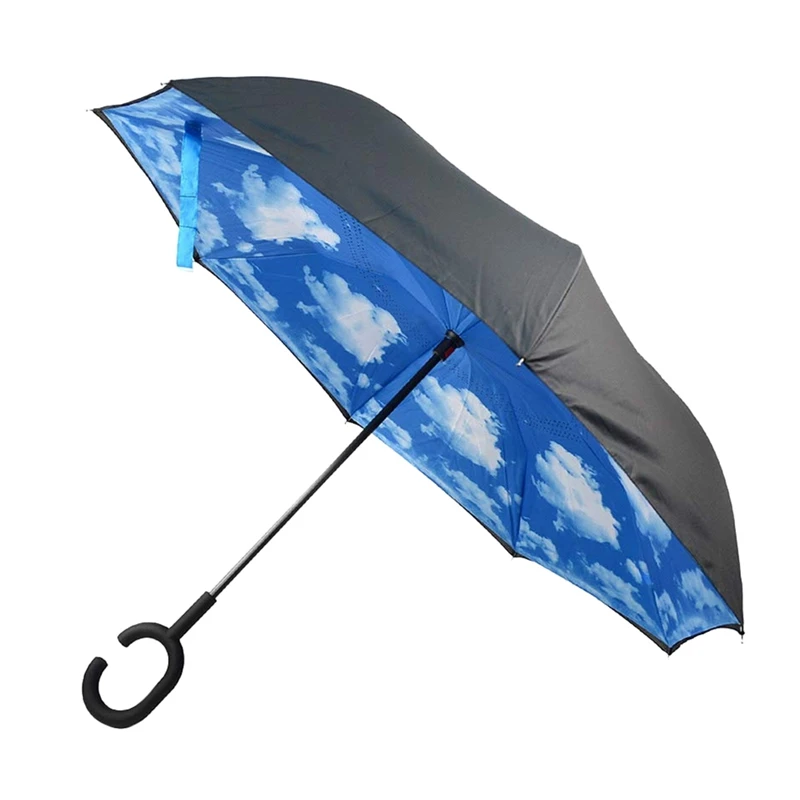 

Двухслойный перевернутый зонтик с обратной ручкой, складной ветрозащитный зонтик, прямой зонтик от дождя