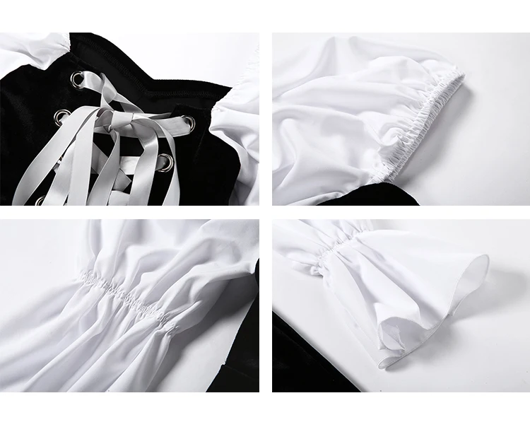 

French niche temperament dress, retro girl wearing a bi-prepared waist and thin puff sleeve short skirt female