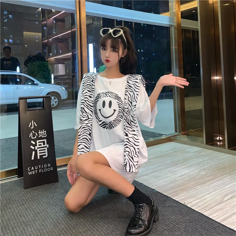 

YTX968 2021 new net celebrity personality printing loose mid-length short-sleeved T-shirt women