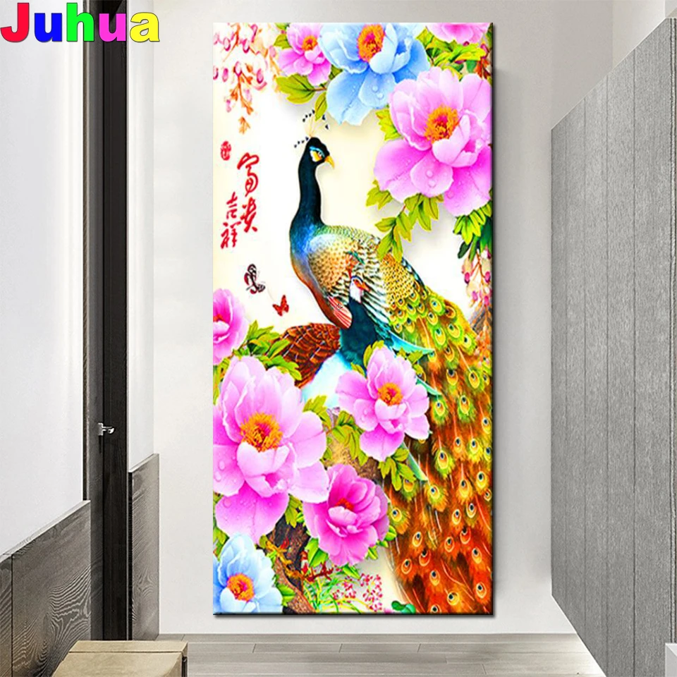 

DIY Diamond Embroidery,Round Diamond The porch peacock flower Full rhinestone Diamond painting cross stitch,needlework,wall Art