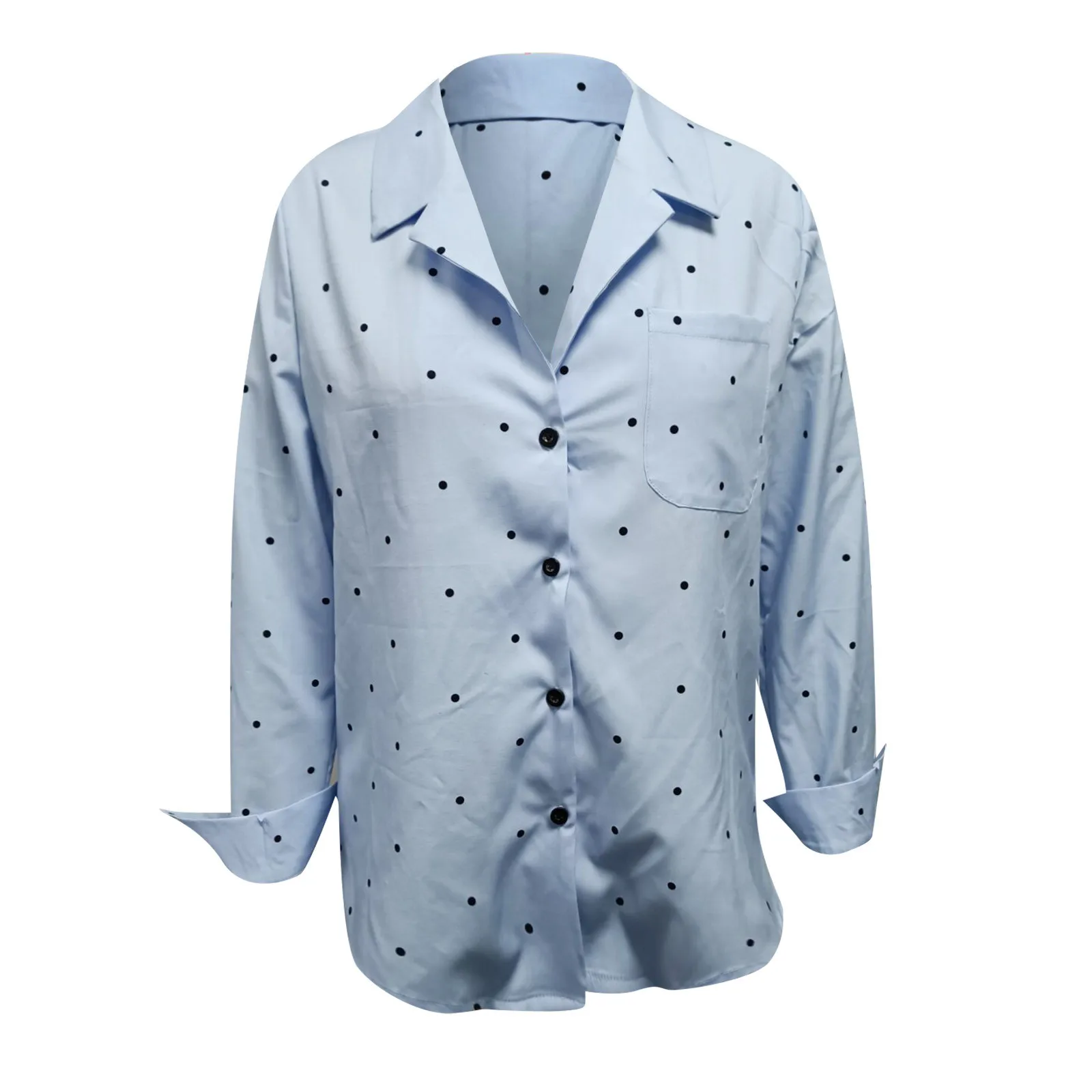 

Women Tops Blouses Women Elegant Long Sleeve Polka Dot Print Lapel Buttons Casual Loose Lapel Long Sleeve Print Blouses 2021