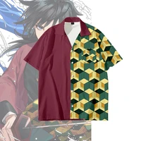 anime demon slayer kimetsu no yaiba tanjiro kamado cosplay short sleeved shirt tops summer casual loose streetwear unisex