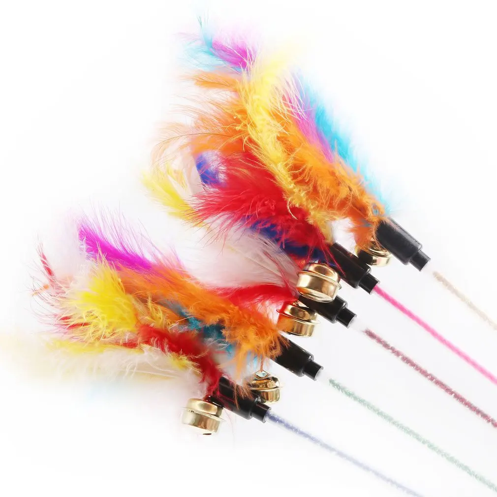 

Colorful Cat Toy Cute Design Cat Stick Flexible Extendable Pet Cat Toy Wire Feather Teaser Plush Flying Training for Cat