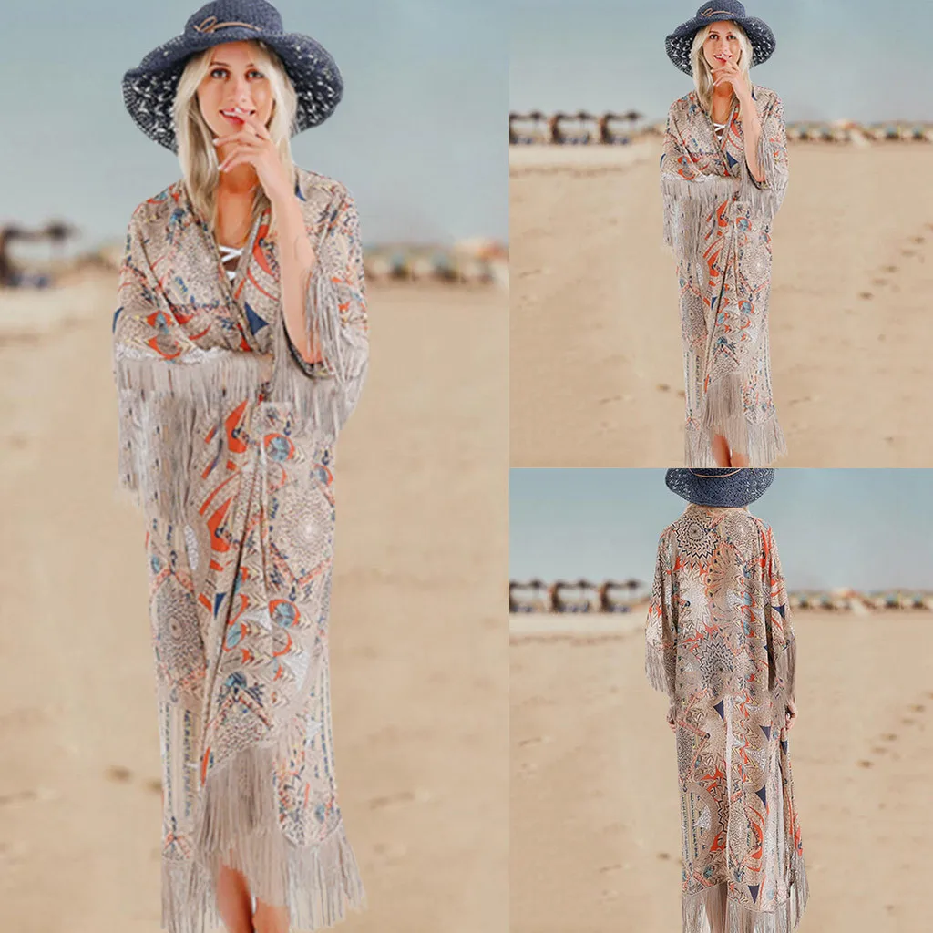 Новинка накидки Женская Летняя мода Пляжное бикини с принтом в стиле ретро