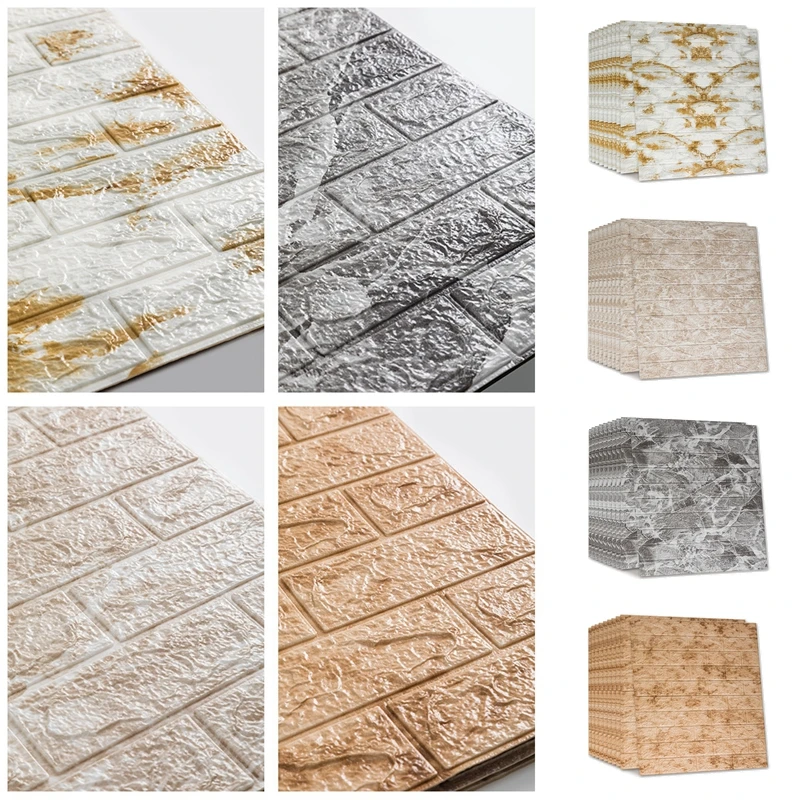 77x70cm 3D Wall Sticker 10pcs Imitate Brick Wall Stickers Self-Adhesive Marble Pattern Wallpaper for Living Room Bedroom TV Wall