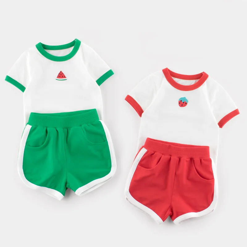 

Infant Kid Clothing Girl Clothes 2021 Summer Baby Boy Girl T Shirt + Short Pants Children Cotton Tops Print 2PCS Outfit Set 2-7y