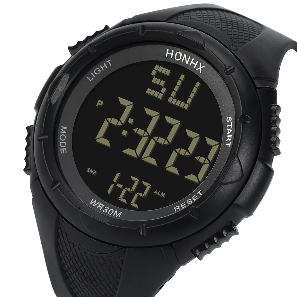 

HONHX Brand Men's Watches LED Digital Watch Men Wrist Watch Black Alarm 50m Waterproof Sport Watches For Men Relogio Masculino