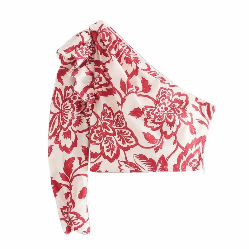 Flabbit Новинка Весна 2020 женская блузка с косым воротником без Плеч Женская крутая