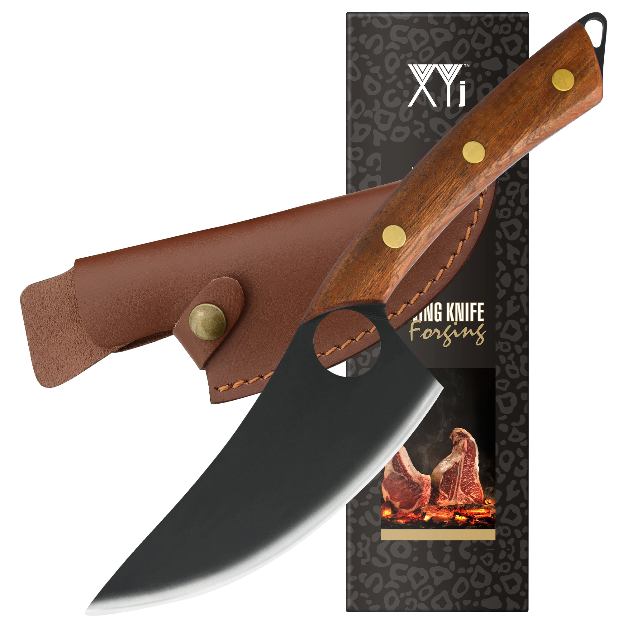 

XYJ Full Tang 5-дюймовый нож из нержавеющей стали для обвалки, нож мясника шеф-повара с кожаным футляром, ремнем и петлей для переноски мяса, мясниц...