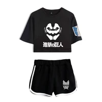 2020 hot sale summer attack on titan two piece sets girls fashion printed anime attack on titan dew navel short t shirt pants