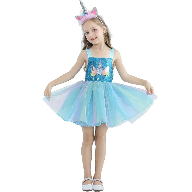 Новинка 2020 детское искусственное платье для девочек с единорогом и золотой