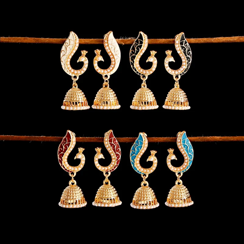 Серьги в стиле бохо Индийский Болливуд Павлин Jhumka Jhumki женские серьги ретро